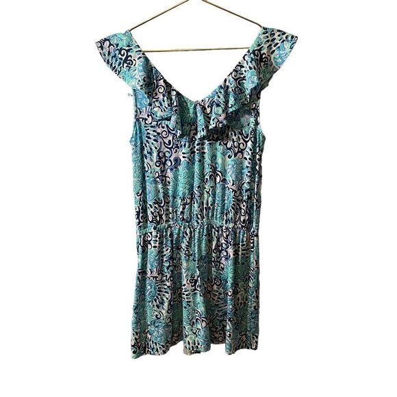 Lilly Pulitzer Alessa Romper Light Aqua Spritz Ruffle Neckline Sleeveless XS - Picture 7 of 11